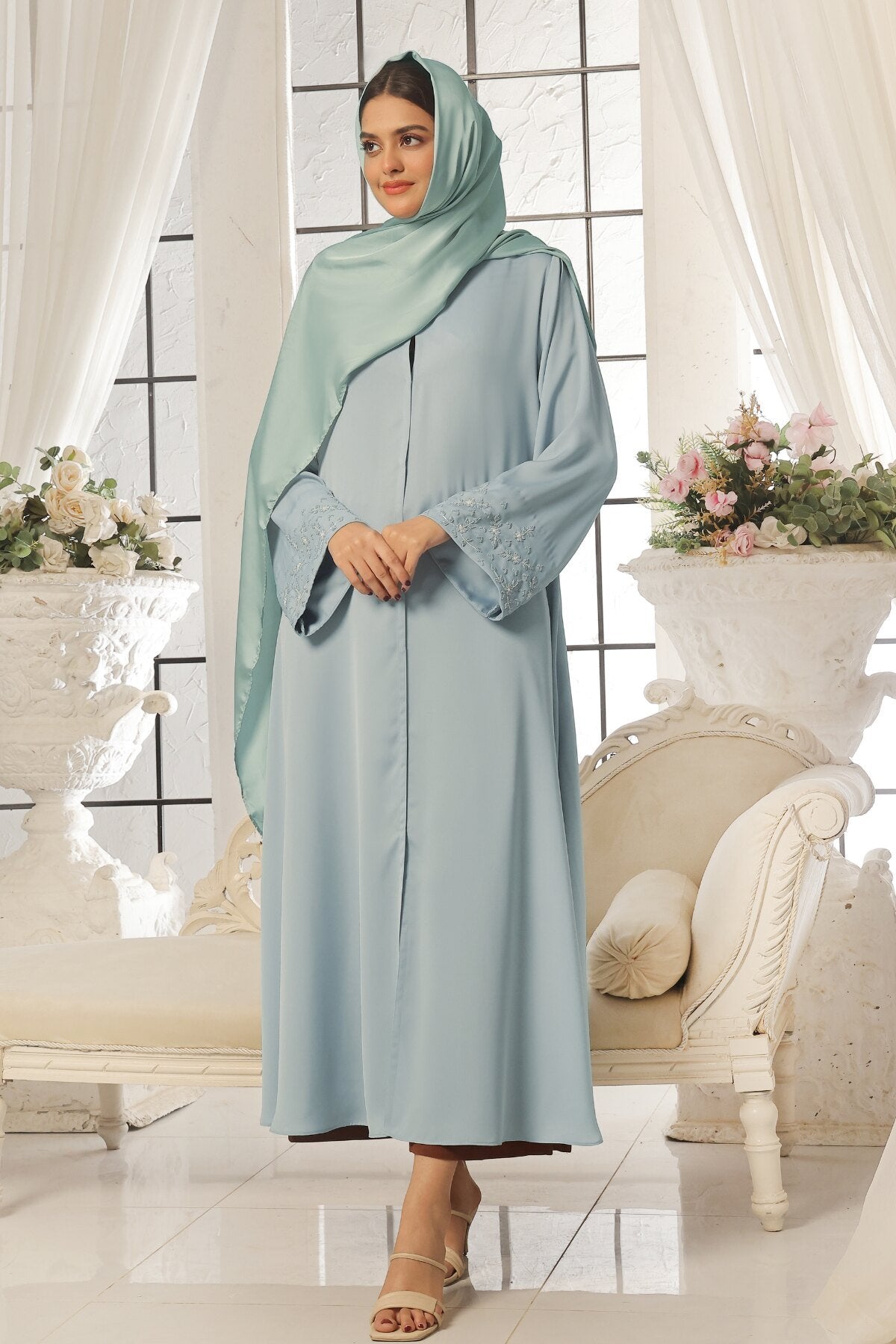 Sky Blue Beaded Abaya