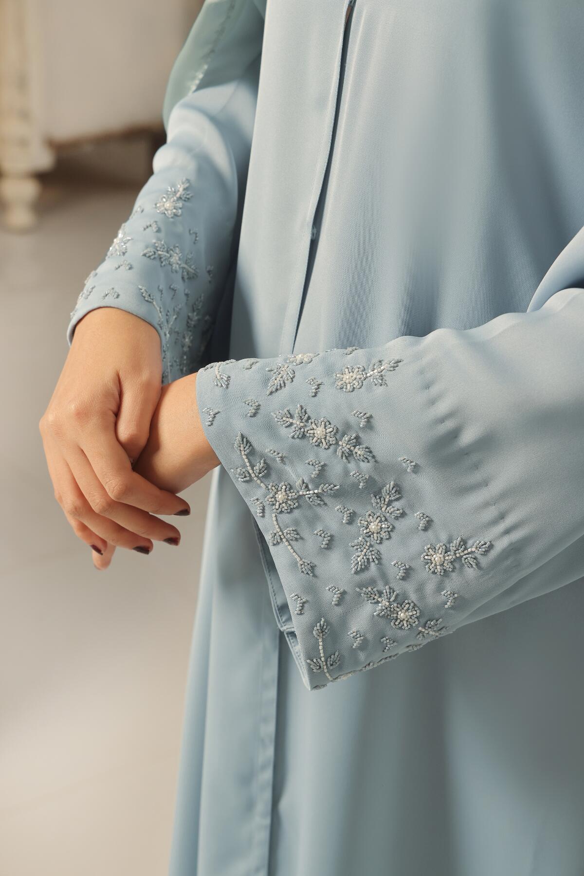 Sky Blue Beaded Abaya