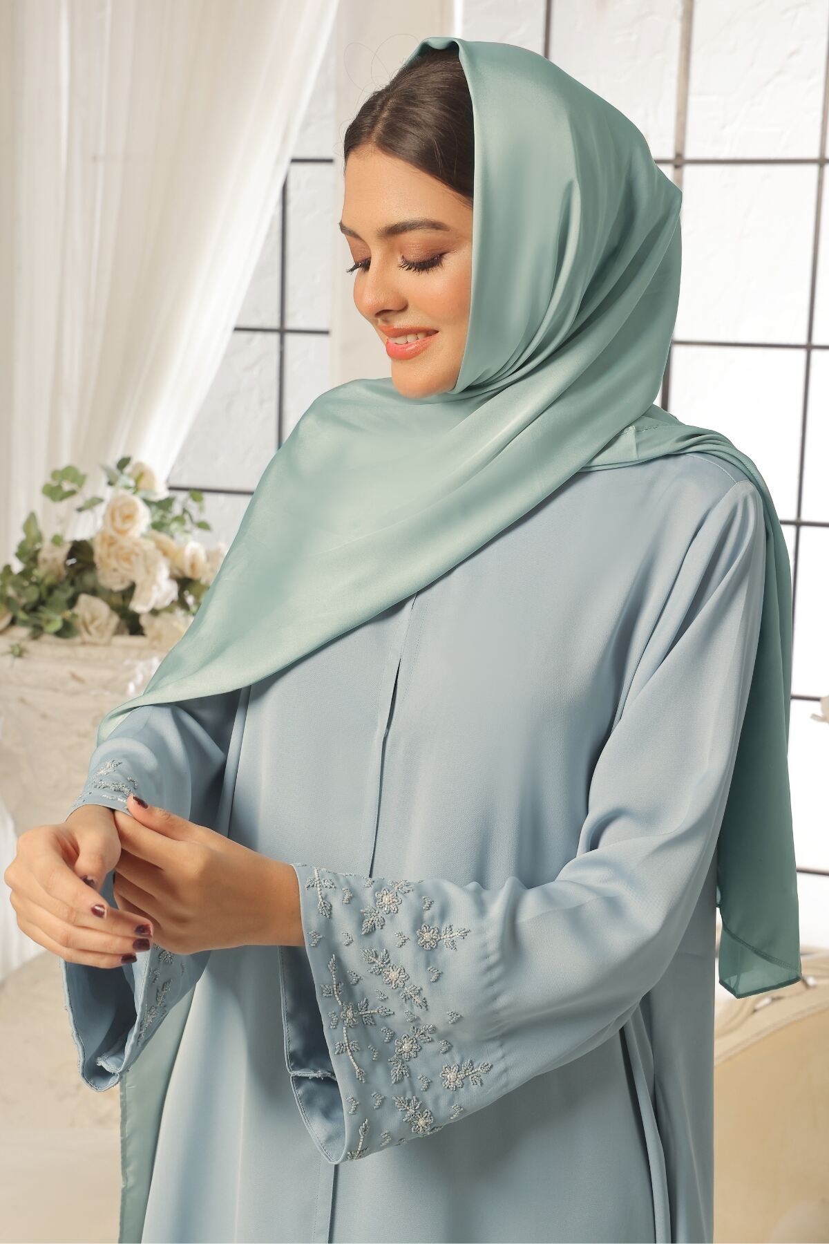 Sky Blue Beaded Abaya