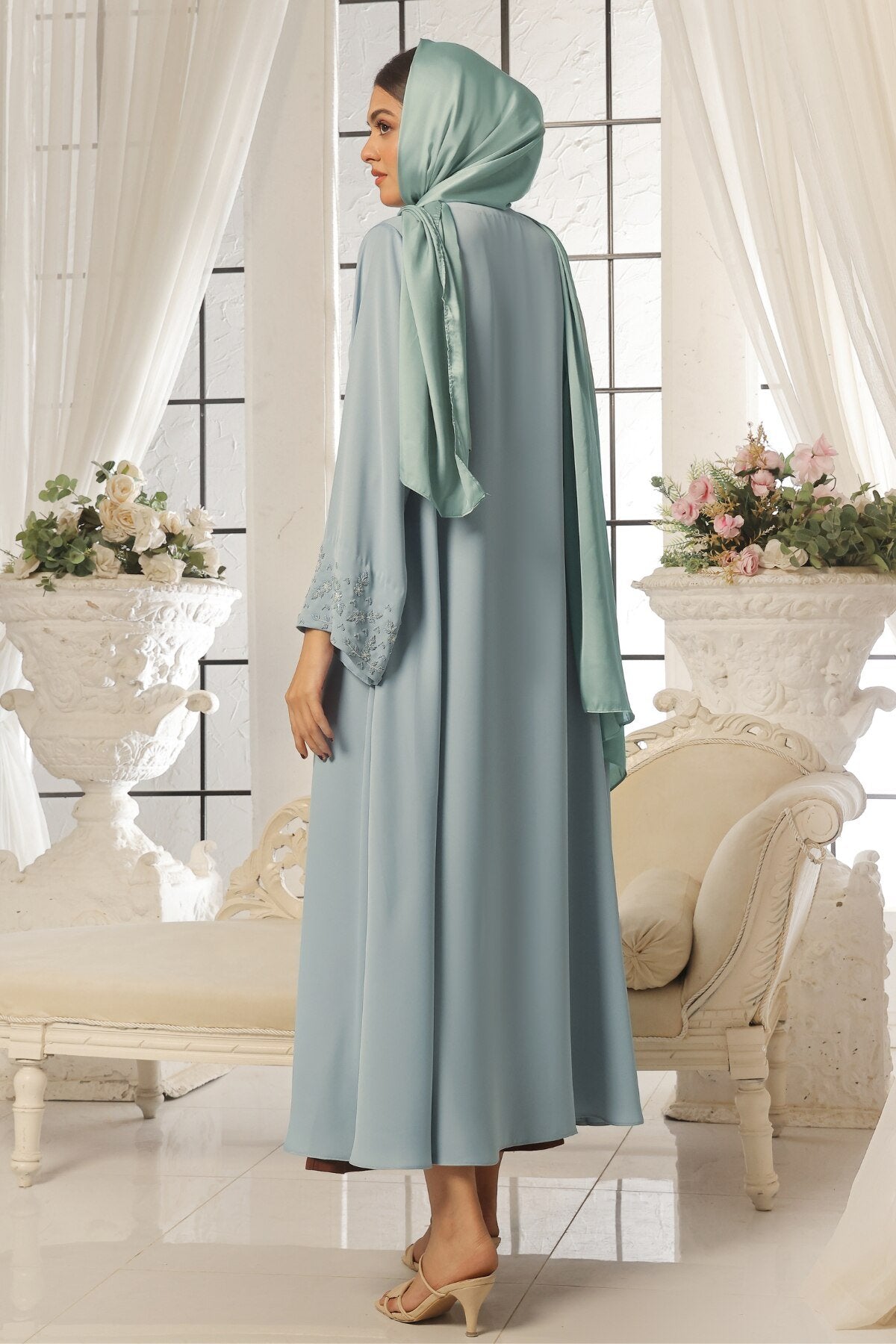 Sky Blue Beaded Abaya