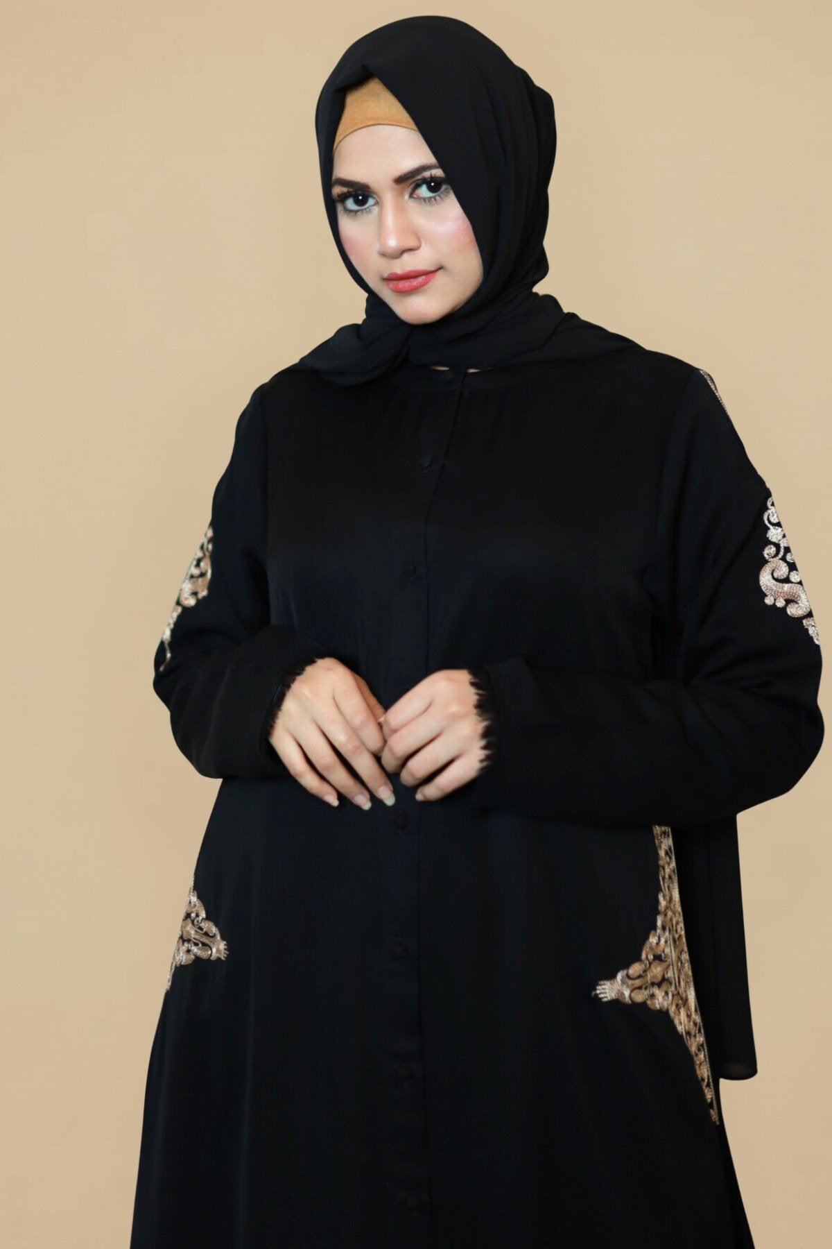 Taffeta Gold Embroidered Abaya