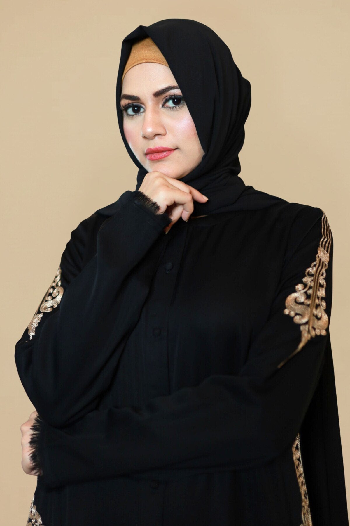 Taffeta Gold Embroidered Abaya