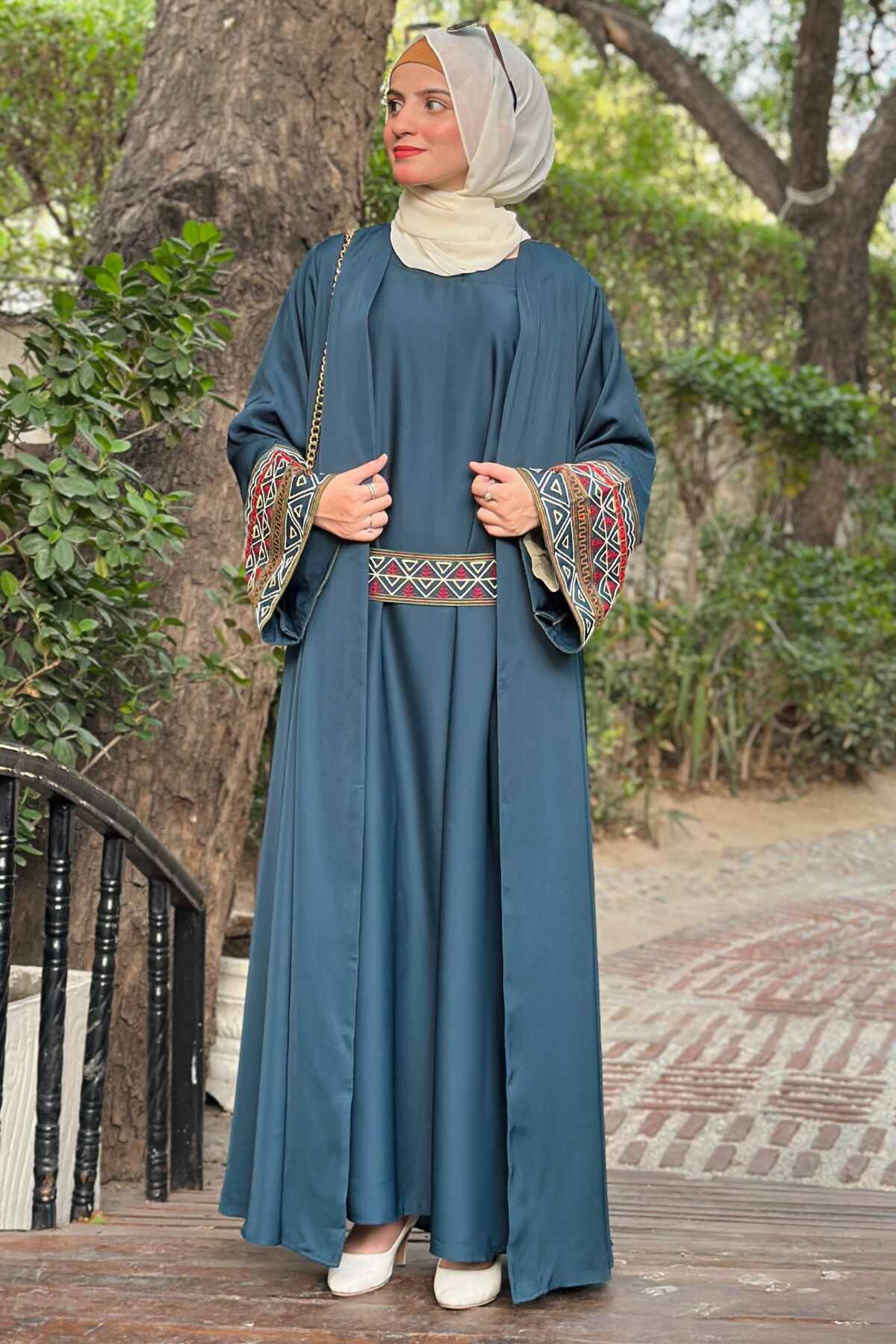 Teal Blue Kimono Abaya