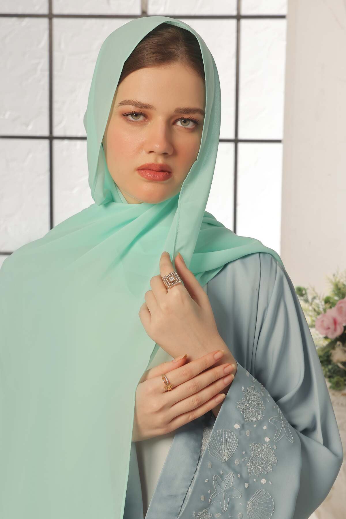Turquoise Green Georgette Hijab