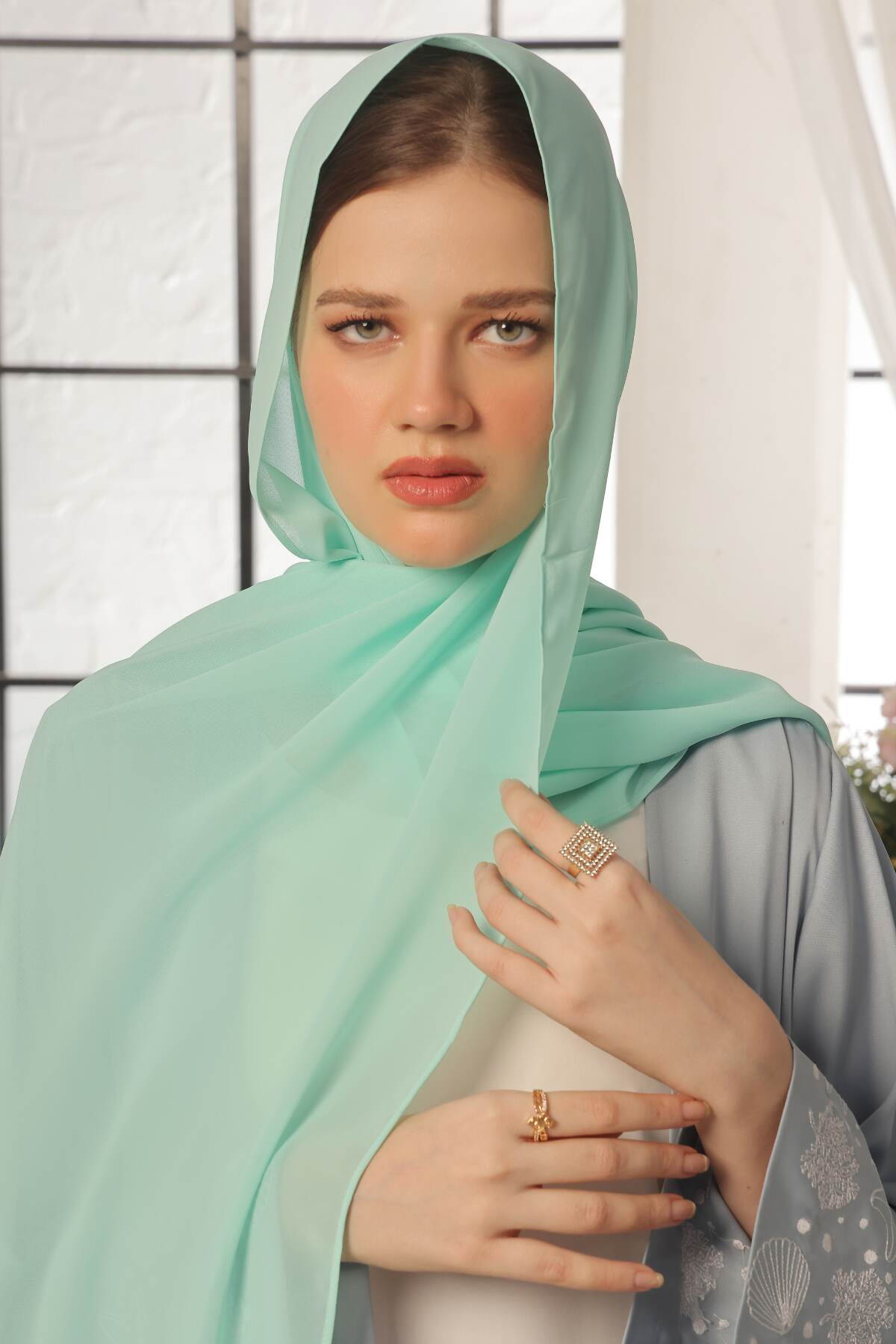 Turquoise Green Georgette Hijab