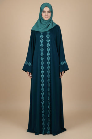 Turquoise Peacock Embroidered Abaya