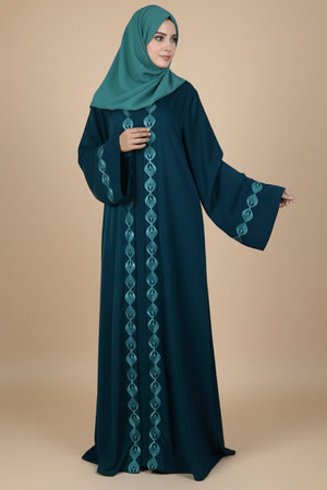 Turquoise Peacock Embroidered Abaya
