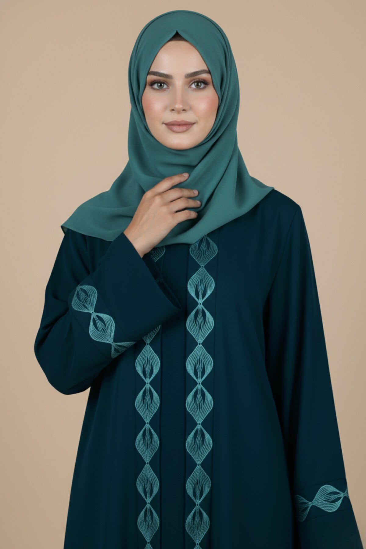 Turquoise Peacock Embroidered Abaya