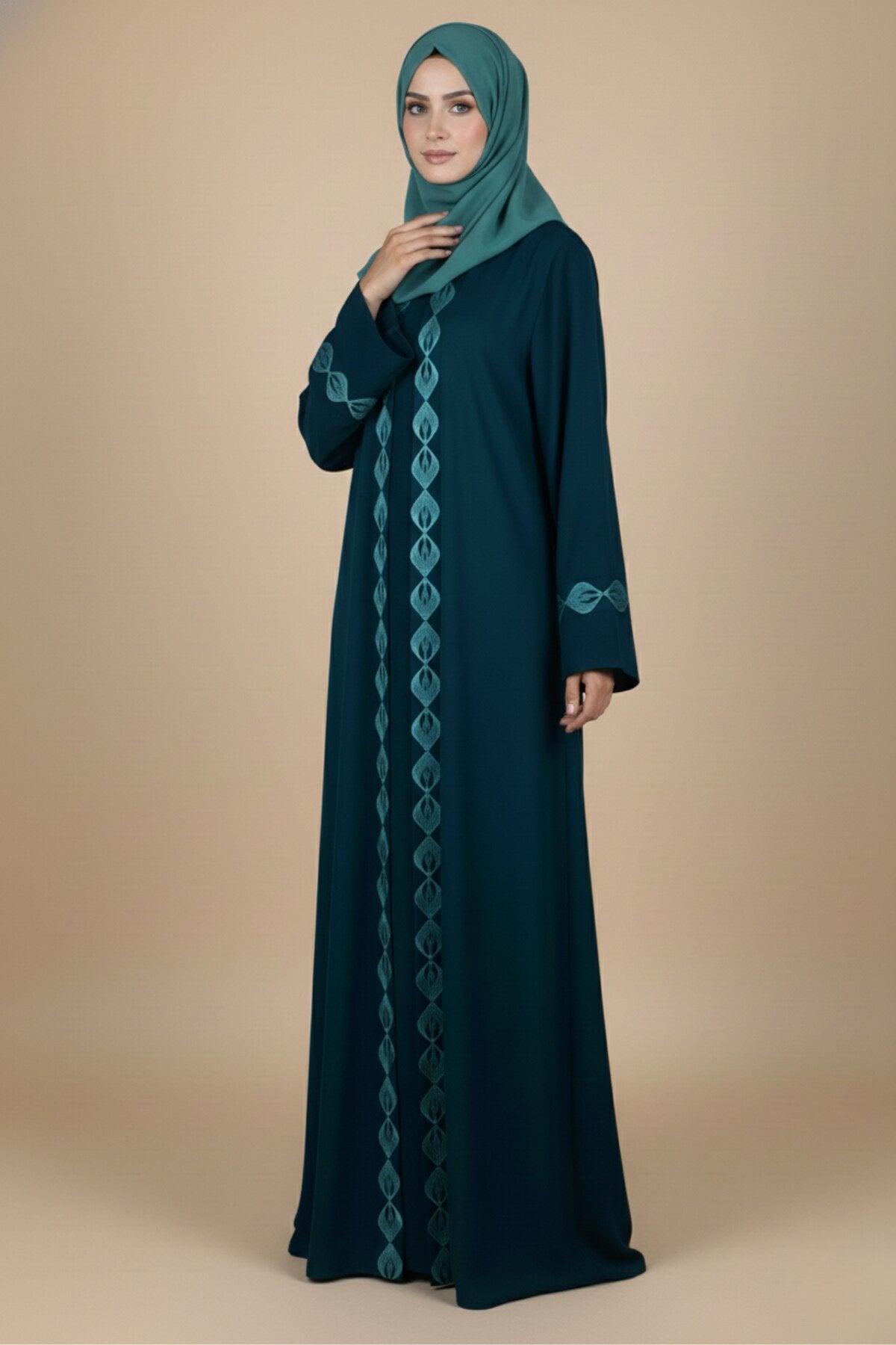 Turquoise Peacock Embroidered Abaya