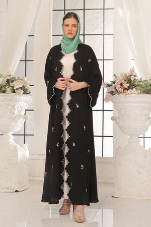Wave Black Embroidered Abaya