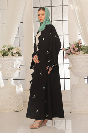 Wave Black Embroidered Abaya