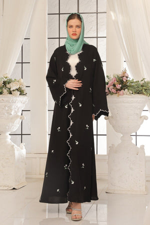Wave Black Embroidered Abaya