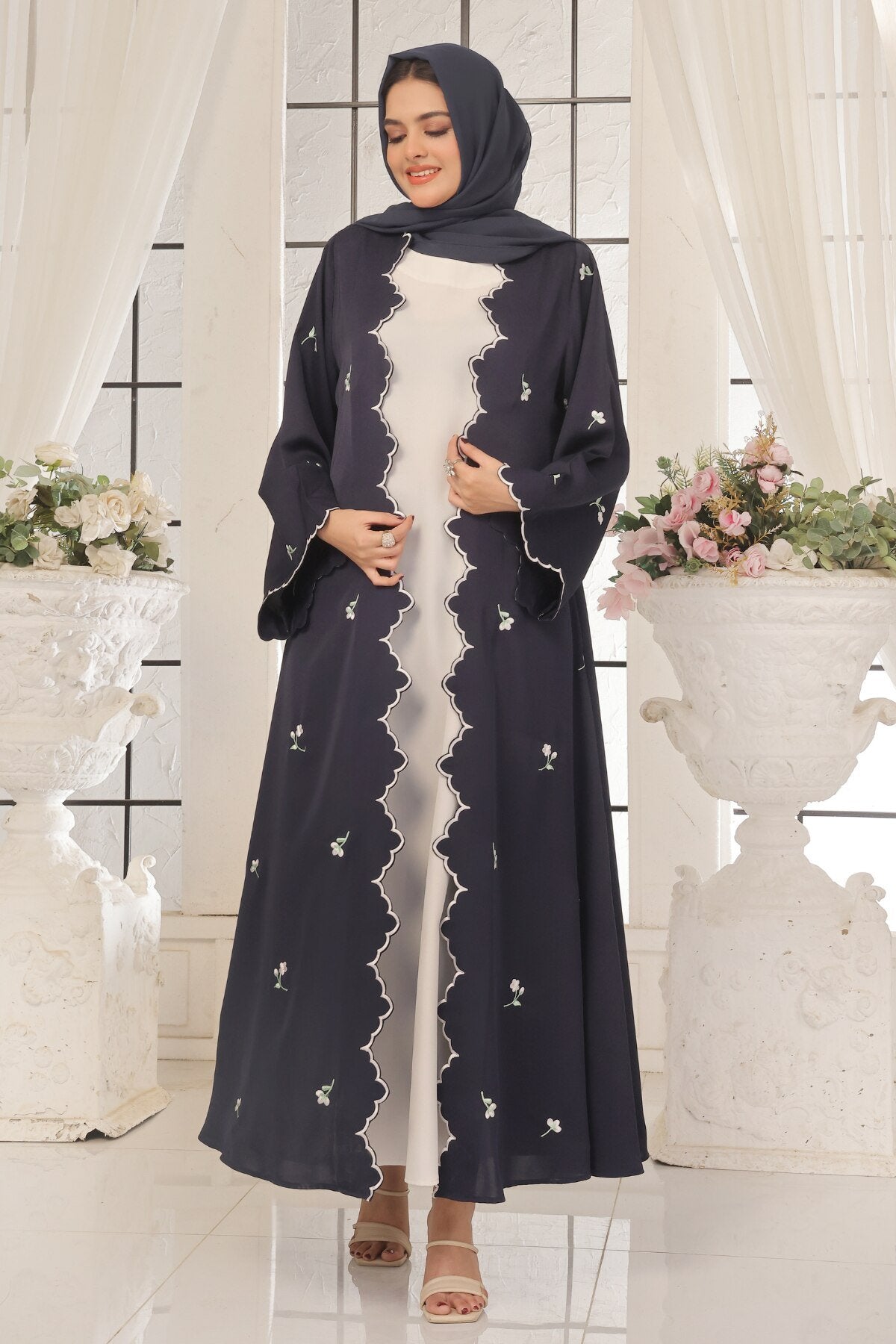 Wave Blue Embroidered Abaya