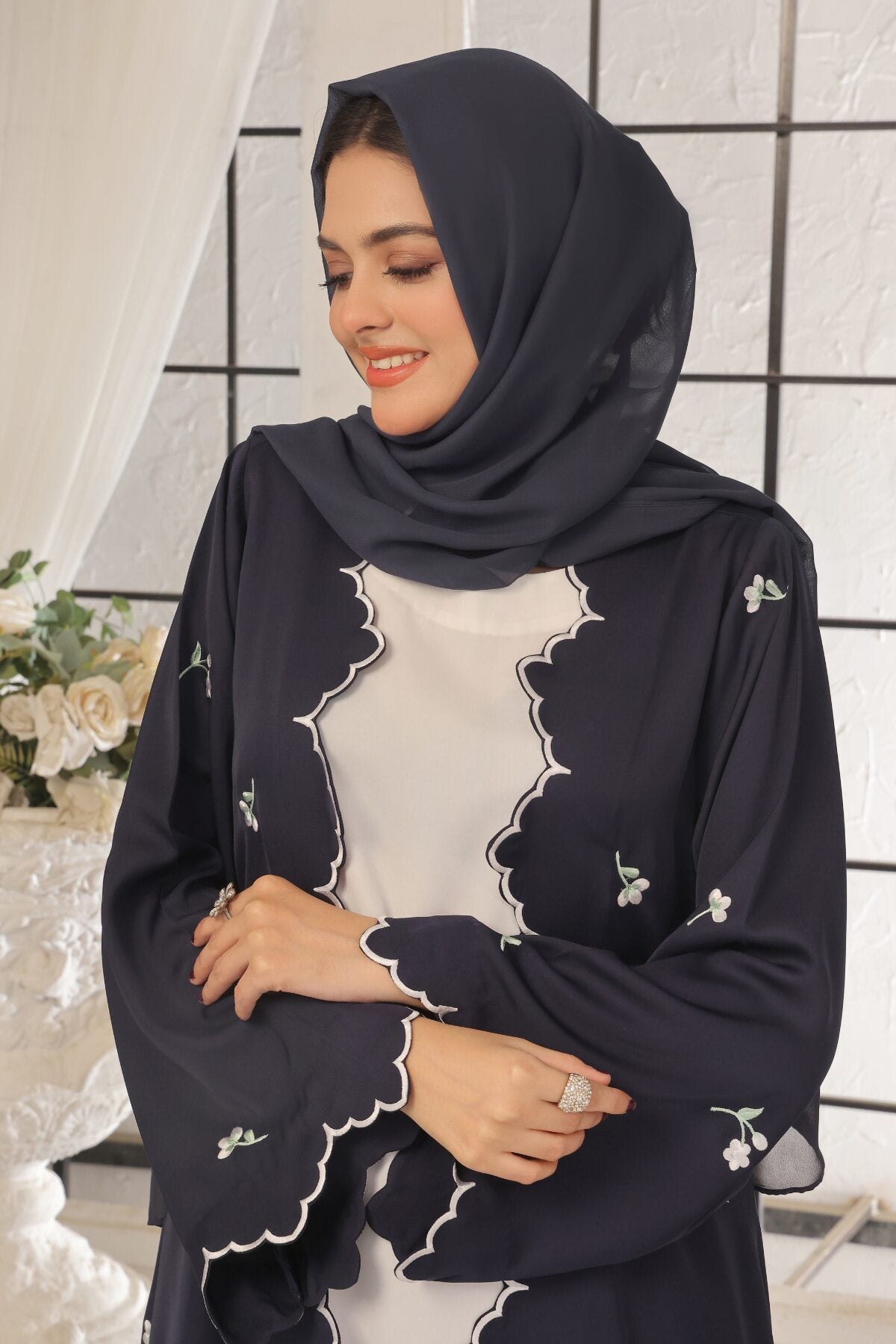 Wave Blue Embroidered Abaya