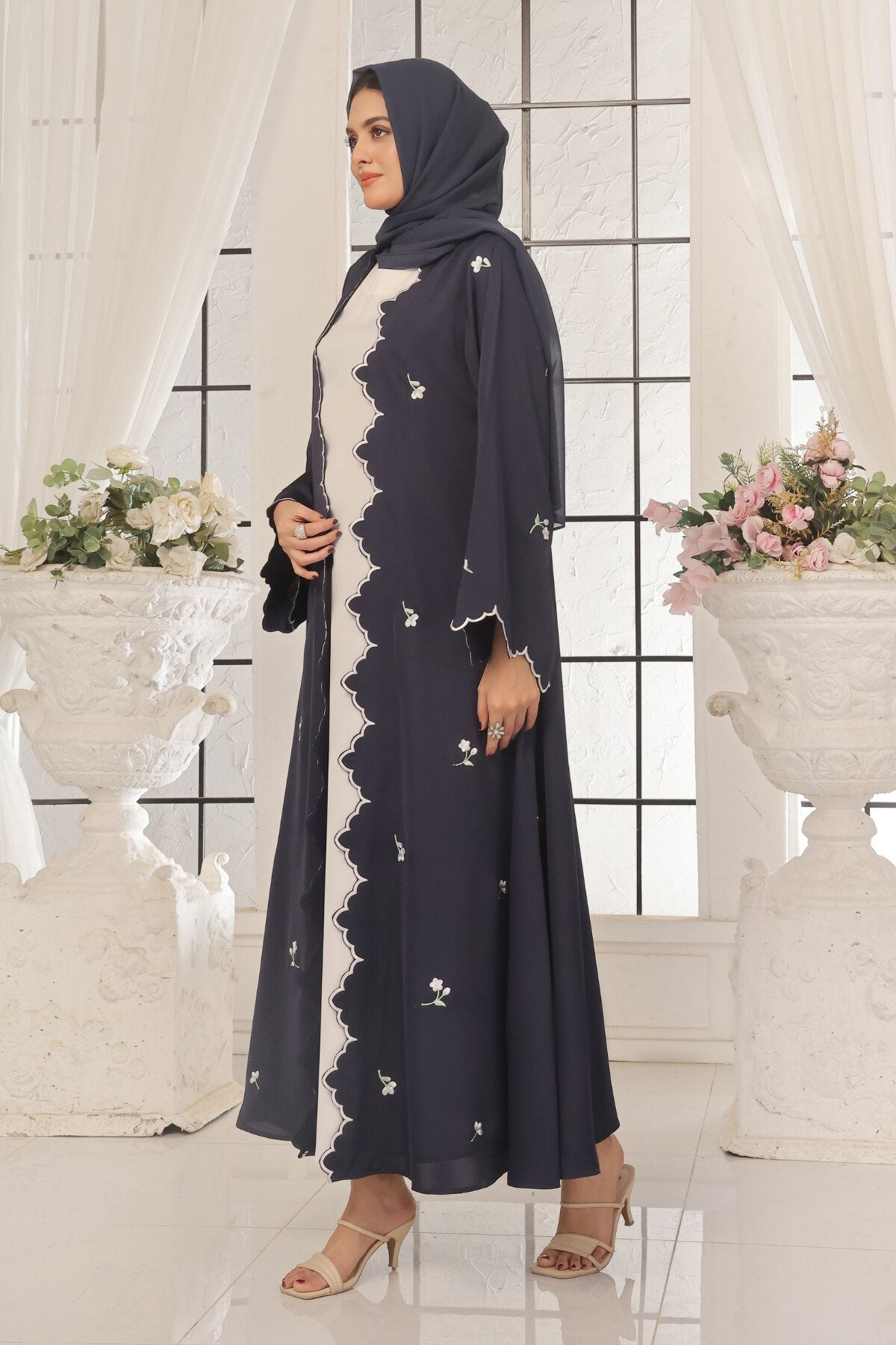 Wave Blue Embroidered Abaya