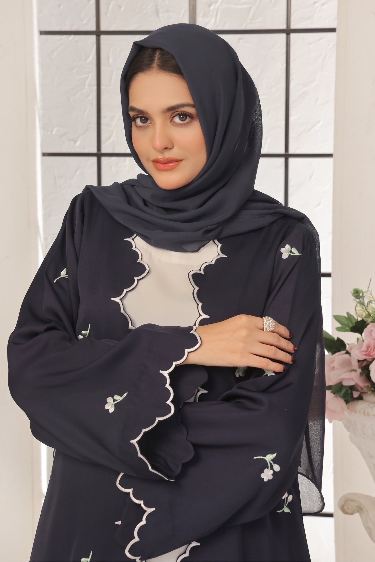 Wave Blue Embroidered Abaya