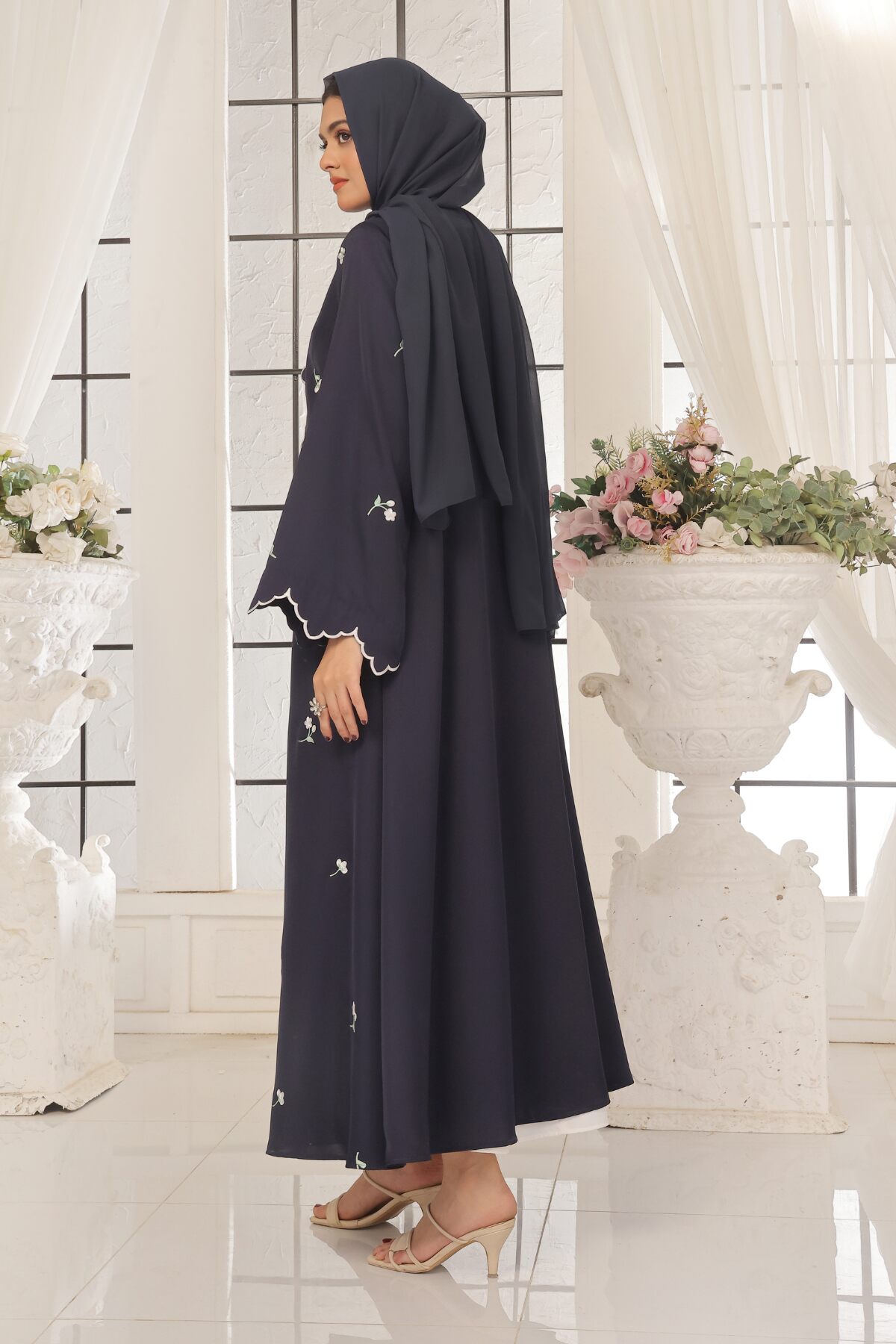 Wave Blue Embroidered Abaya